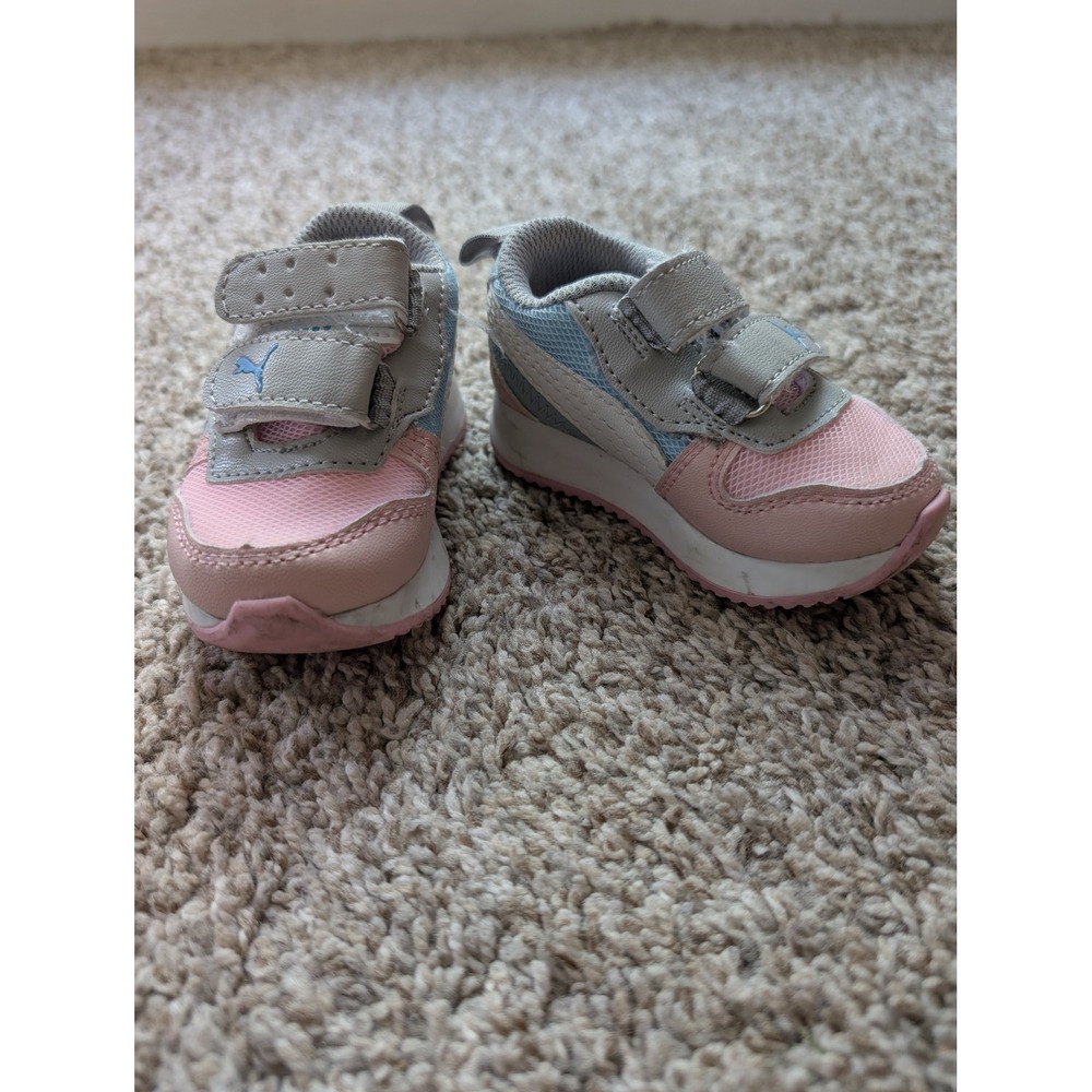 Puma R78 Sneaker Baby Size 2 Pink Blue Grey Good Hook and Loop Straps Cute